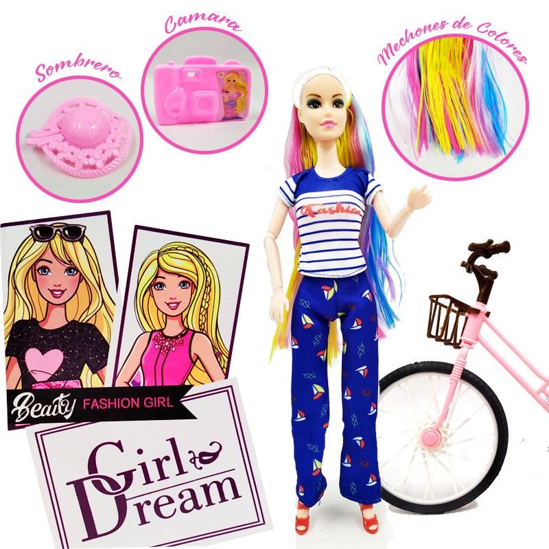 MUÑECA BICICLETA GIRL DREAM ARTICULADA JUGUETE NIÑAS FASHION BEAUTY DJ678A2-2