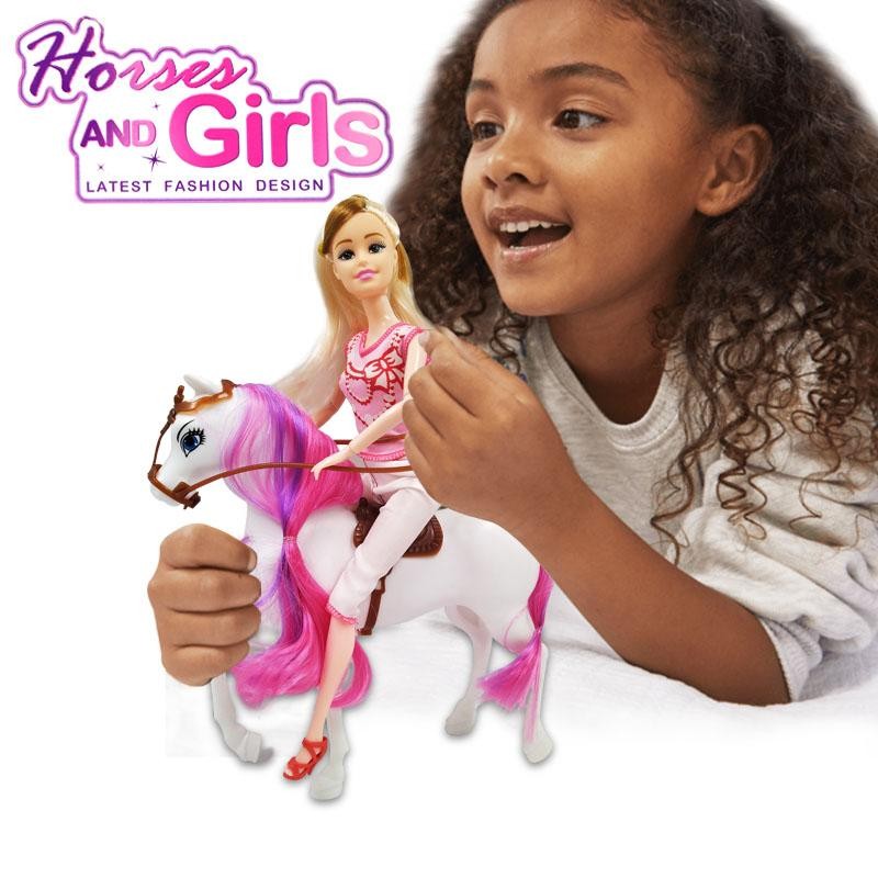 MUÑECA HORSES AND GIRLS JINETE CABALLO BLANCO JUGUETE NIÑAS DJ2081