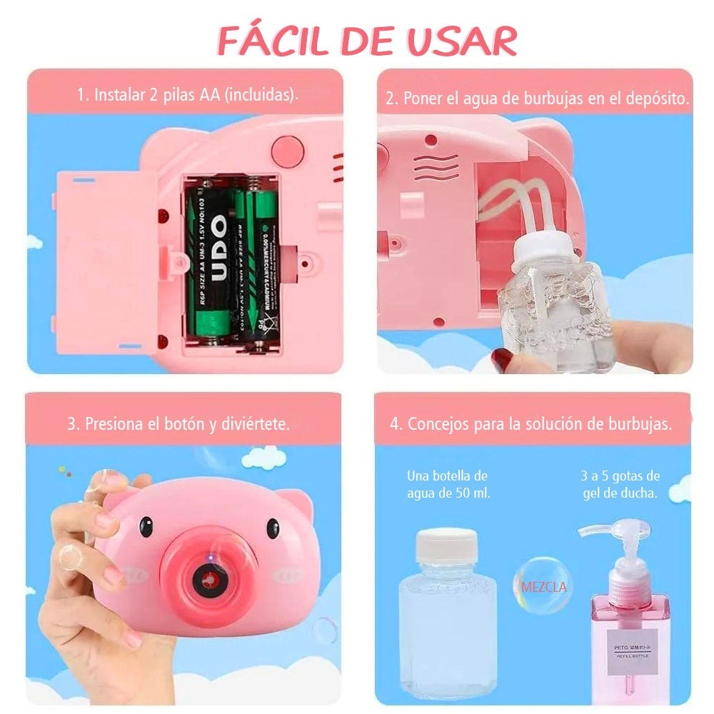 CÁMARA BURBUJAS BEIGE JUGUETE BURBUJERO AUTOMÁTICO DISPENSADOR CERDITO (DJ3999-10)