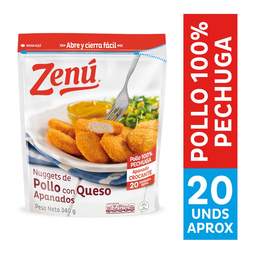 NUGGETS DE POLLO/QUESO APANAD ZENU*340GR