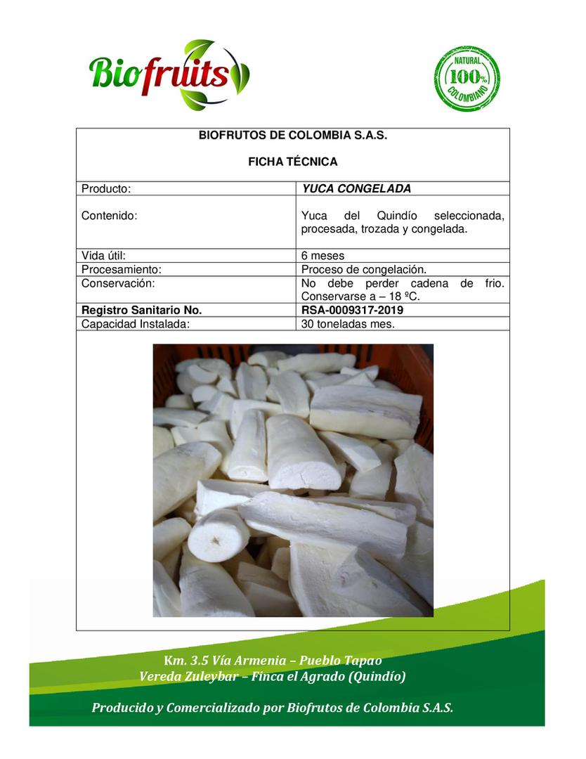 Yuca Seleccionada Trozada Y Congelada